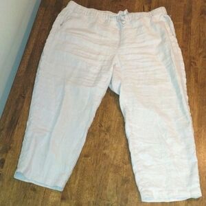 Pure Jill 100% Linen Pants in Sandbar Elastic Waist Pull On Cropped Pants XL